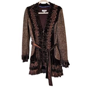 Aria A boho velour and knit cardigan,  brown. Size M.